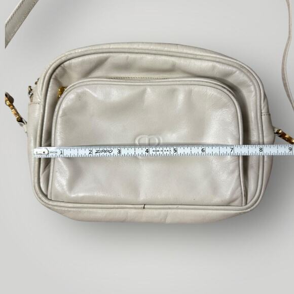 RARE Vintage 1980s Balenciaga Paris BB Logo Leather Crossbody Bag Cream Ivory - Picture 16 of 16